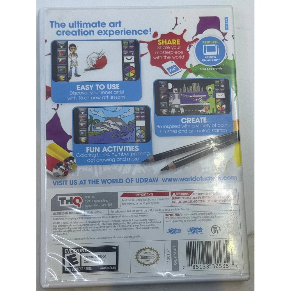 uDraw Studio Instant Artist Nintendo Wii Game THQ uDraw GameTablet Required